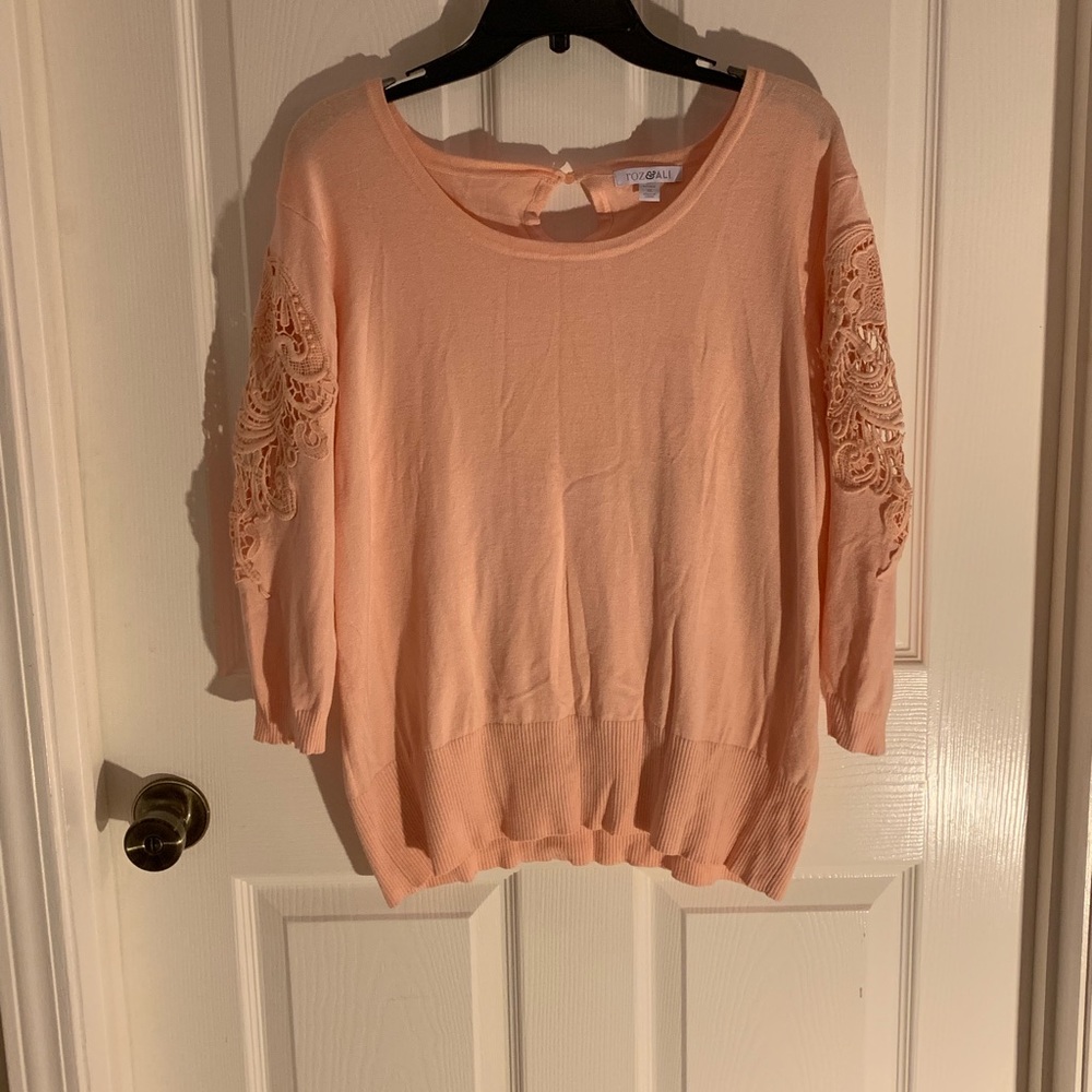 Pink Blouse with 3/4 Length Lace Sleeves